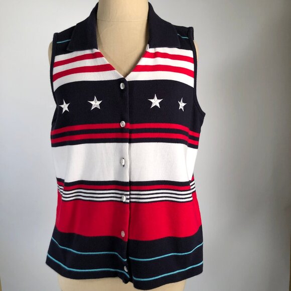 Liz Villager Sport Womens Patriotic Top M Sleeveless Collared - Picture 1 of 8